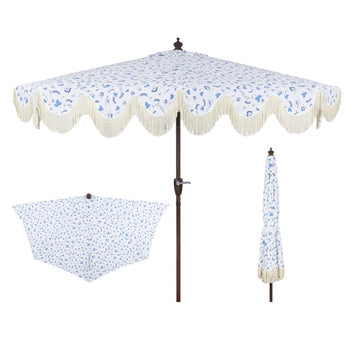 Beverly 9 ft. Designer Classic Scalloped Fringe Half Market Patio Umbrella